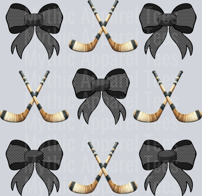 Hockey sticks and black ribbon bows cute DTF Sports Transfers