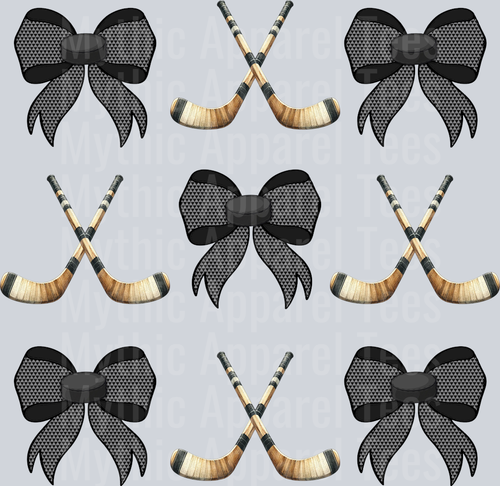 Hockey sticks and black ribbon bows cute DTF Sports Transfers