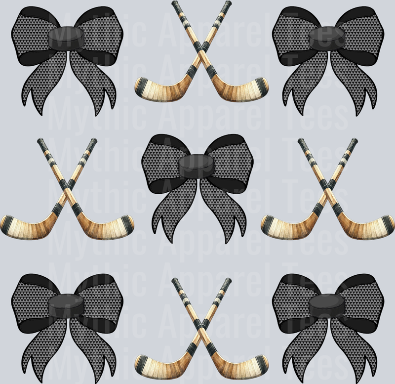 Hockey sticks and black ribbon bows cute DTF Sports Transfers