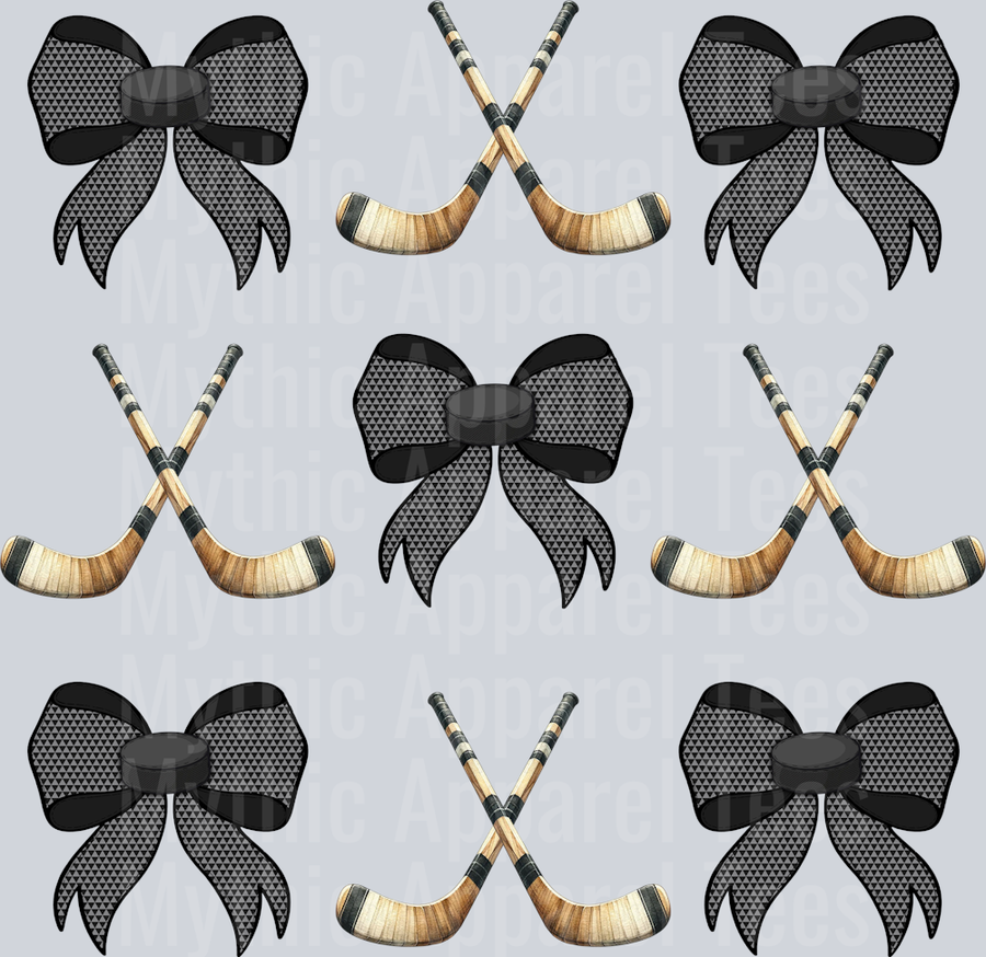 Hockey sticks and black ribbon bows cute DTF Sports Transfers