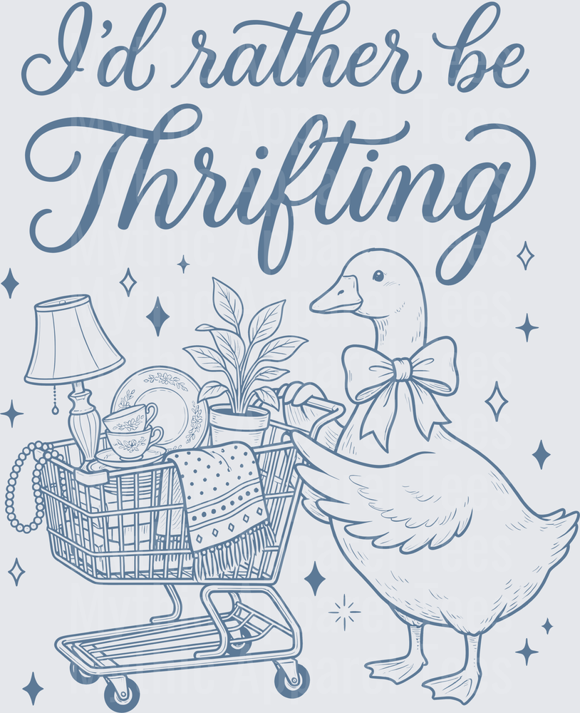 I'd Rather Be Thrifting Duck with Shopping Cart Vintage Design