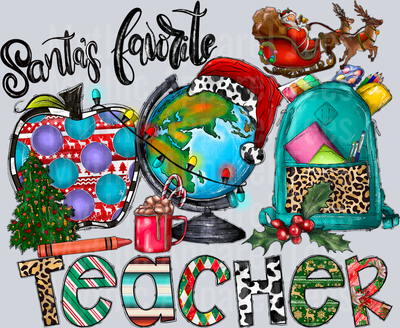 Santa Favorite Teacher , Merry Christmas, Counselor , Teacher, Christmas Teach, Western, Apple DTF Teacher Transfers