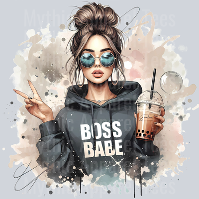 Boss Babe Sassy girl with Coffee DTF Empowerment Transfers