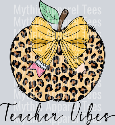 Teacher Vibes cheetah apple DTF Teacher Transfers