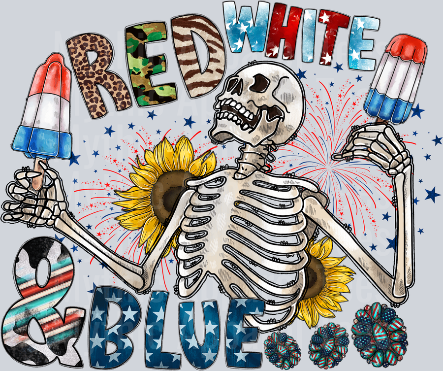 Red White And Blue Skeleton and Pop Sickle 4th of July DTF Patriotic Transfers