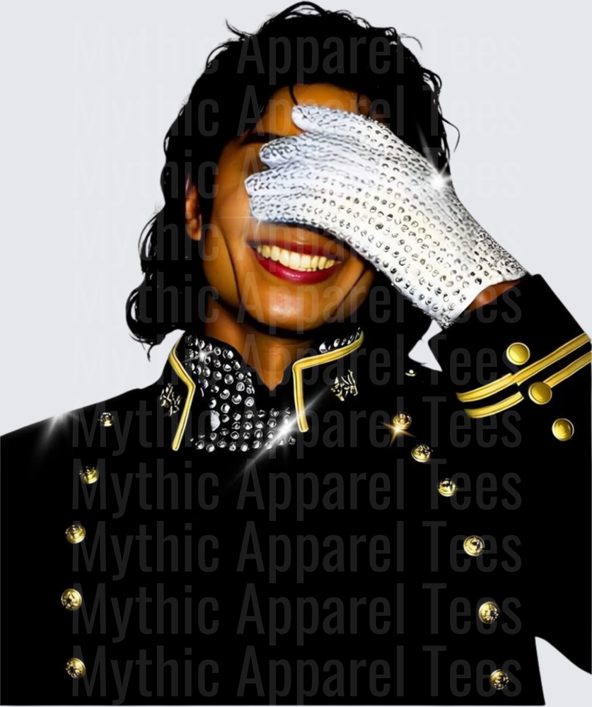Michael Jackson Smiling With Iconic White Crystal Glove Covering Eye Black Military Jacket Gold Buttons