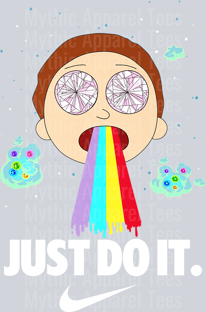 Morty Puking Rainbow RICK AND MORTY 4 JUST DO IT DTF Nike Transfers