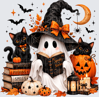 Halloween Ghost Witch Reading Spooky Stories Black Cats