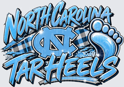 North Carolina Tar Heels UNC Interlocking Logo Glitter Plaid Barefoot Design in Carolina Blue