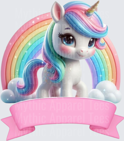 Peppa Pig Cute Baby Unicorn Rainbow Clouds Pink Banner