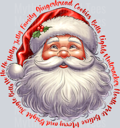 Santa with words around him