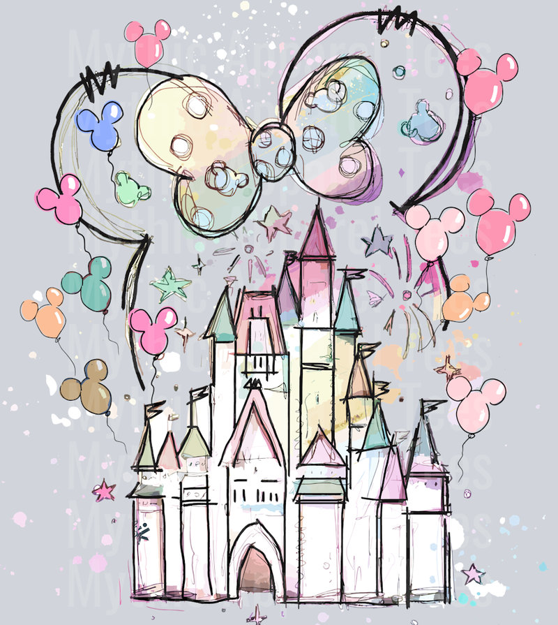 Pastel Disney Castle pink and yellow DTF Disney Castle Transfers