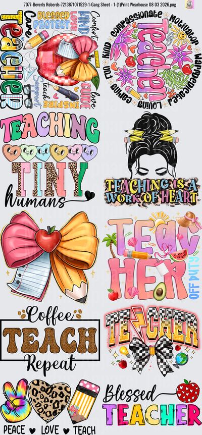 Gang Sheet FULL SIZE DESIGNS Teacher Appreciation Bundle with Inspirational Quotes and School Motifs