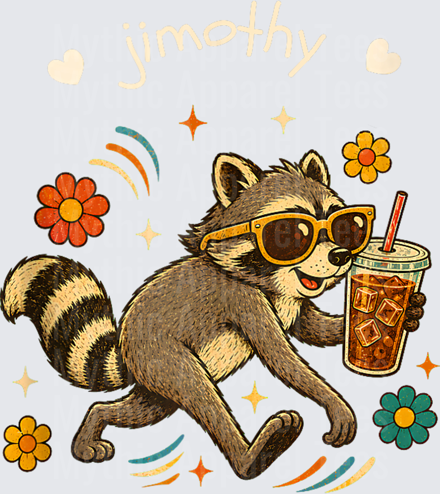 Jimothy Cool Raccoon with Sunglasses and Iced Coffee