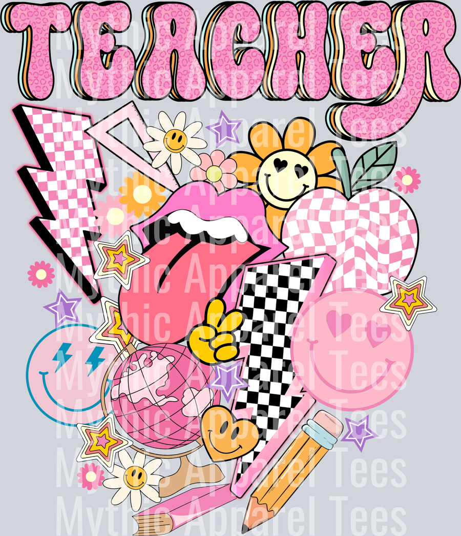 TEACHER Checker and tongue DTF Teacher Transfers