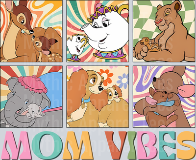 Disney Character Roo Lady Ms Tea Potts Nala MOM VIBES Retro Colors DTF Mom Transfers