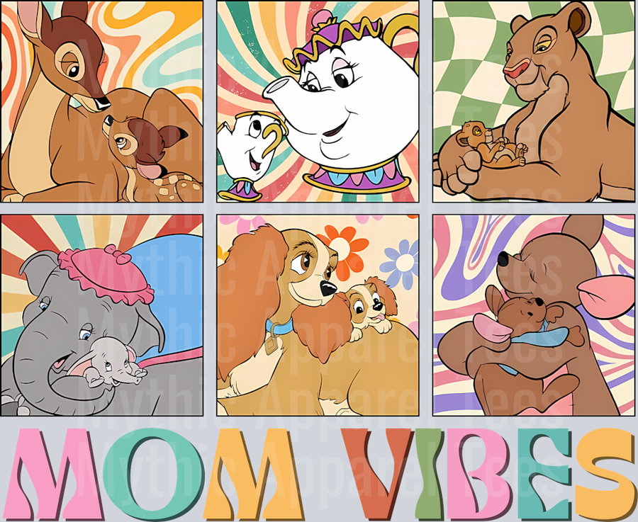 Disney Character Roo Lady Ms Tea Potts Nala MOM VIBES Retro Colors DTF Mom Transfers