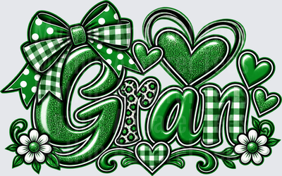 Names For Grandma Gran Green Glitter Gingham Polka Dot Hearts Bow Floral Design