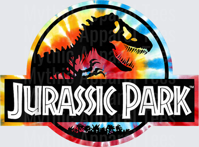 Jurassic Park Classic Logo Tie Dye T-Rex Silhouette Rainbow Swirl