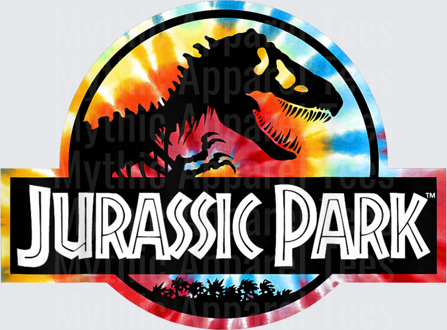 Jurassic Park Classic Logo Tie Dye T-Rex Silhouette Rainbow Swirl