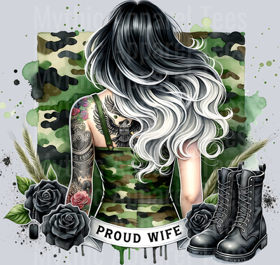 PROUD WIFE MILITARY Long Hair and Boots DTF General Military Transfers