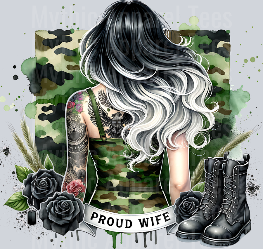 PROUD WIFE MILITARY Long Hair and Boots DTF General Military Transfers