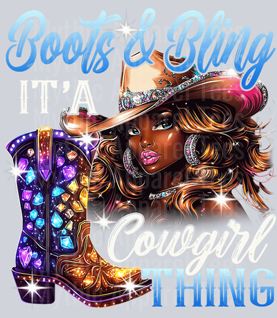 Boots and Bling its a cowgirl thing purple bling DTF Western Girl Transfers
