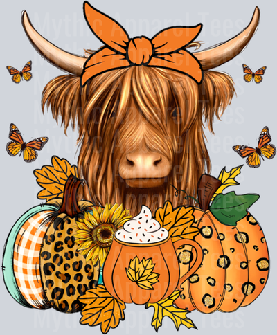 Highland Cow Fall And Leaves Pumpkins Autumn Thanksgiving Pullover Hoodie