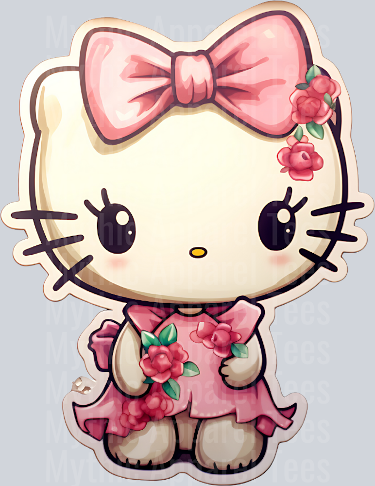 Bright Pink Dress and bow HK Hello Kitty Flowers