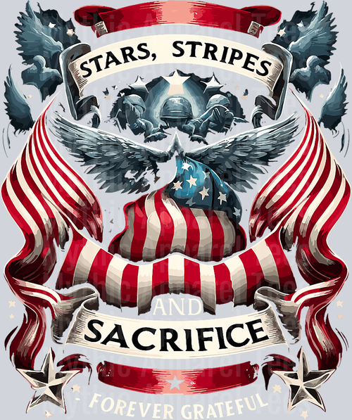 Stars Stripes and Sacrifice forever grateful DTF Memorial Day Transfers