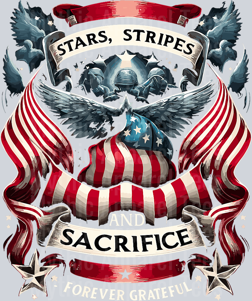 Stars Stripes and Sacrifice forever grateful DTF Memorial Day Transfers