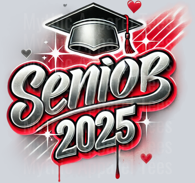 003 Senior 2025 Airbrushed Red and Black DTF 2025 Senior Graduation Transfers