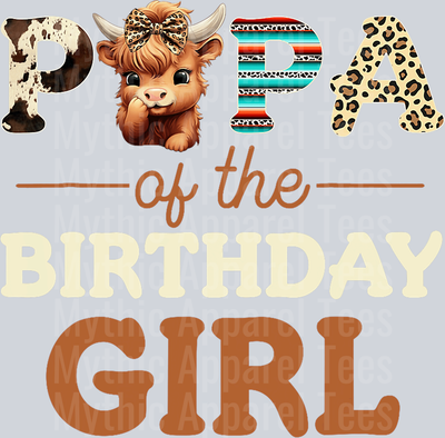 Papa of the birthday Girl DTF Highland Cow Transfers