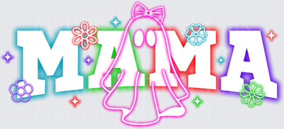 Halloween Mama Ghost Bow Neon Colorful Floral Letter Design