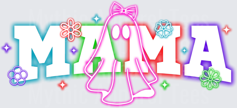 Halloween Mama Ghost Bow Neon Colorful Floral Letter Design