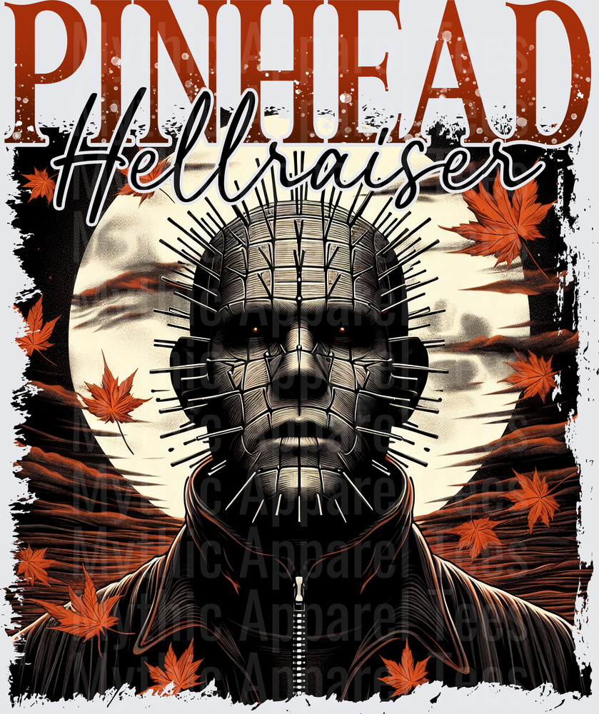Pinhead Hellraiser Horror Icon Full Moon Autumn Leaves Gothic Halloween Design
