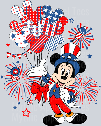 Mickey with Patriotic Disney Balloons DTF Patriotic Disney Transfers
