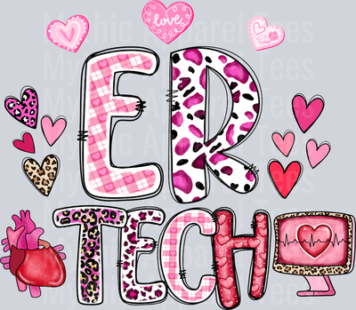 ER Tech 2 Pink Valentines Day Nurse DTF Valentines Day Transfers