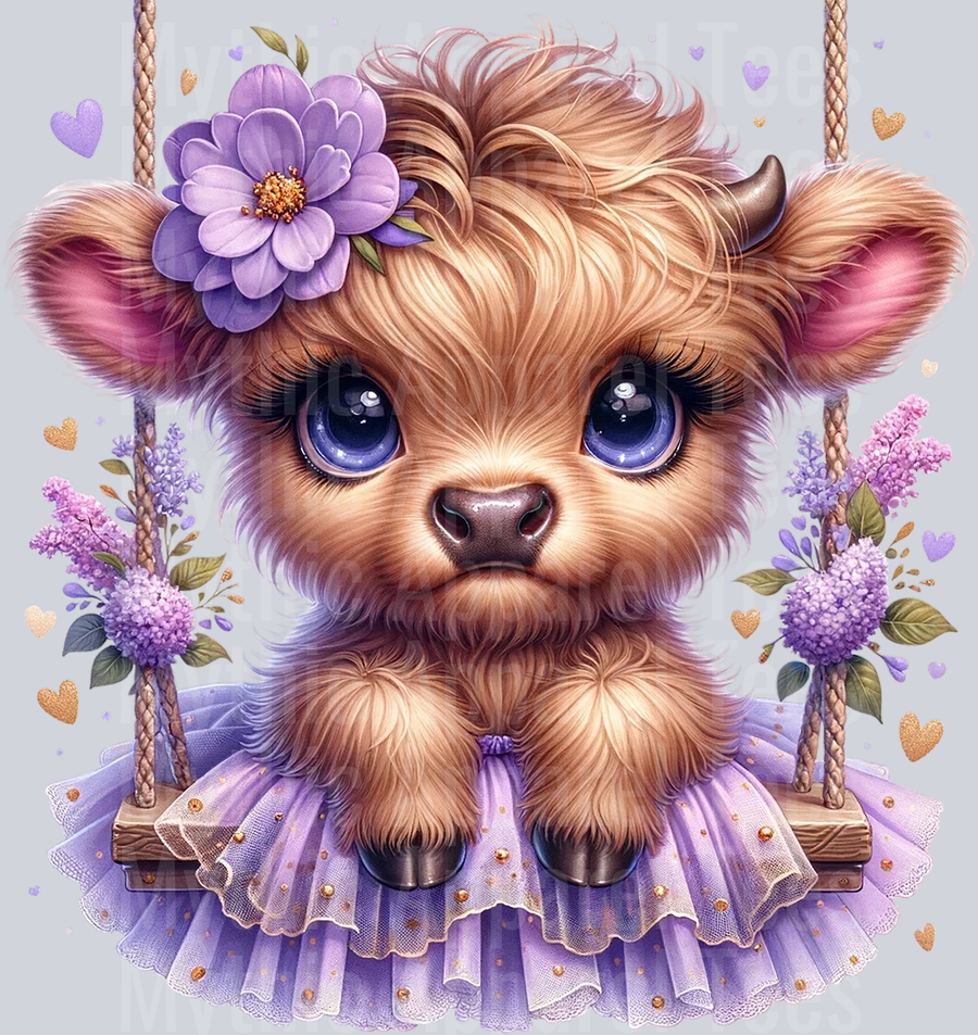 Cute Highland Cow Baby Purple DTF Precious Highland Cow Transfers