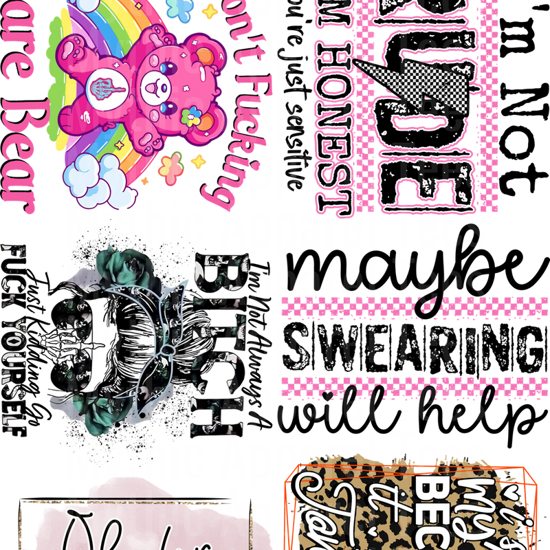 Funny Sayings Assortment 5 GANG SHEET 10 FULL SIZE IMAGES
