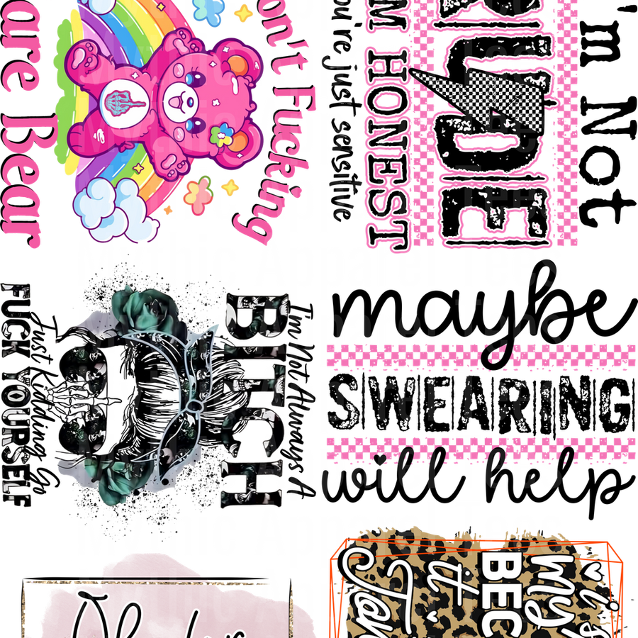 Funny Sayings Assortment 5 GANG SHEET 10 FULL SIZE IMAGES