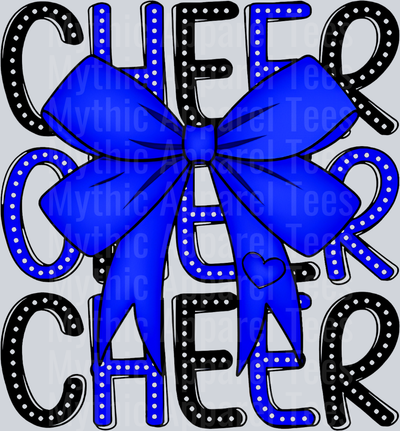 Blue and Black Cheer bow with dots DTF Cheer Bow Transfers