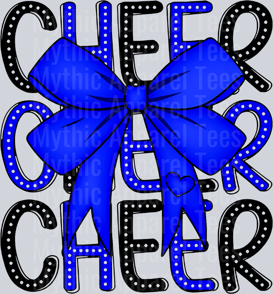 Blue and Black Cheer bow with dots DTF Cheer Bow Transfers