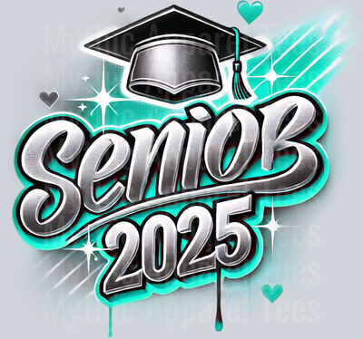 003 Senior 2025 Airbrushed MInt and Black DTF 2025 Senior Graduation Transfers