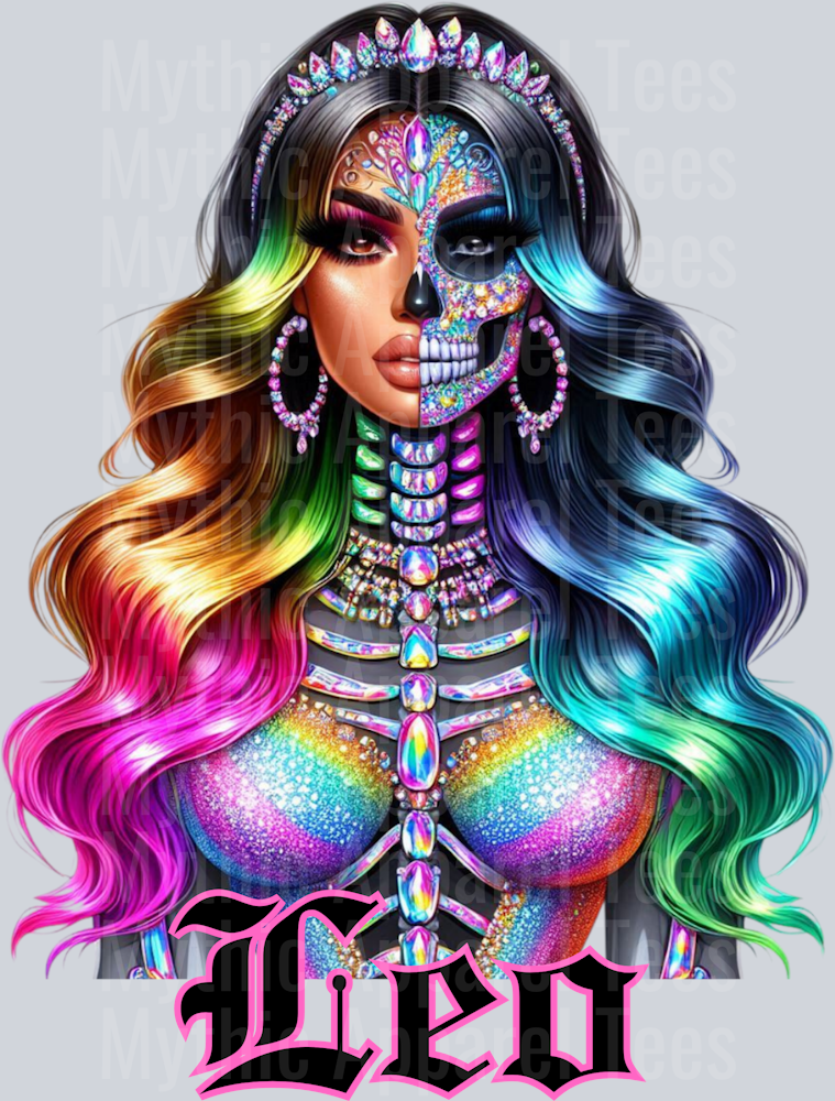 Leo Glam Skull Girl Horoscope DTF Zodiac Sign Transfers