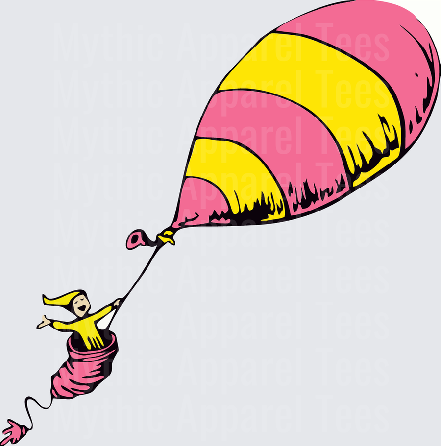 DR Seuss Character Floating with Pink and Yellow Balloon