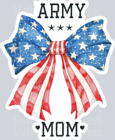 Army Mom 2 Red White and Blue Glitter Bow Military DTF Army Transfers