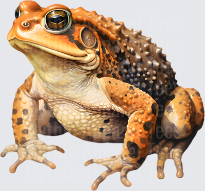 Detailed Realistic Cane Toad with Golden Eyes and Warty Brown Orange Skin