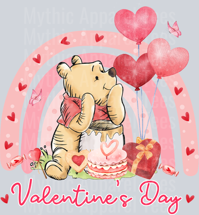 Pooh Pink Arch Pink Bows Valentines Day Disney DTF Winnie The Pooh Transfers