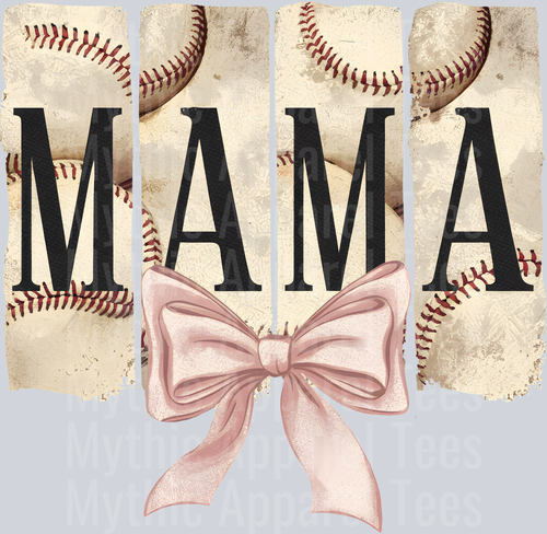 mama baseball with pink bow DTF Baseball Transfers